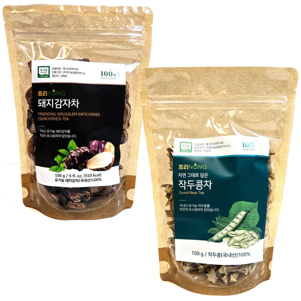 FREENONG 100% Natural Organic Pure Korean Sword Bean (100g) & Jerusalem Artichoke (150g) Set for Detox Antioxidant Health Tea, Gut Health Tea Drink Beverage, No Sugar Caffeine