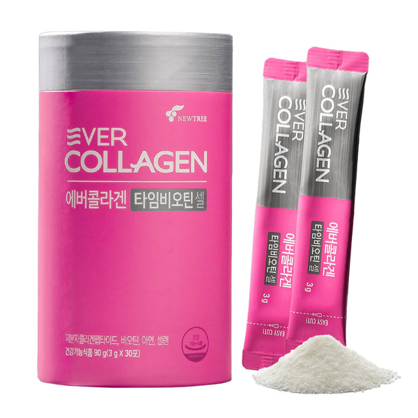 EVER COLLAGEN TIME NEWTREE Biotin Cell Low Molecular Weight Marine Collagen Peptides Powder Packet, Protein Powder Supplement for Skin Hair Nail, Travel Packs - Taking Without Water, 30 Sticks