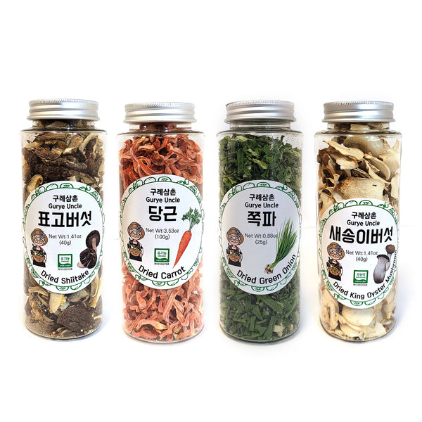 Gurye Uncle 100% Korea Natural Dehydrated Vegetable Flakes Cut & Sifted in Reclosable Bottle for Soup, Ramen Topping, Stir-fries, Salad - Pack of 4 (for Soup)