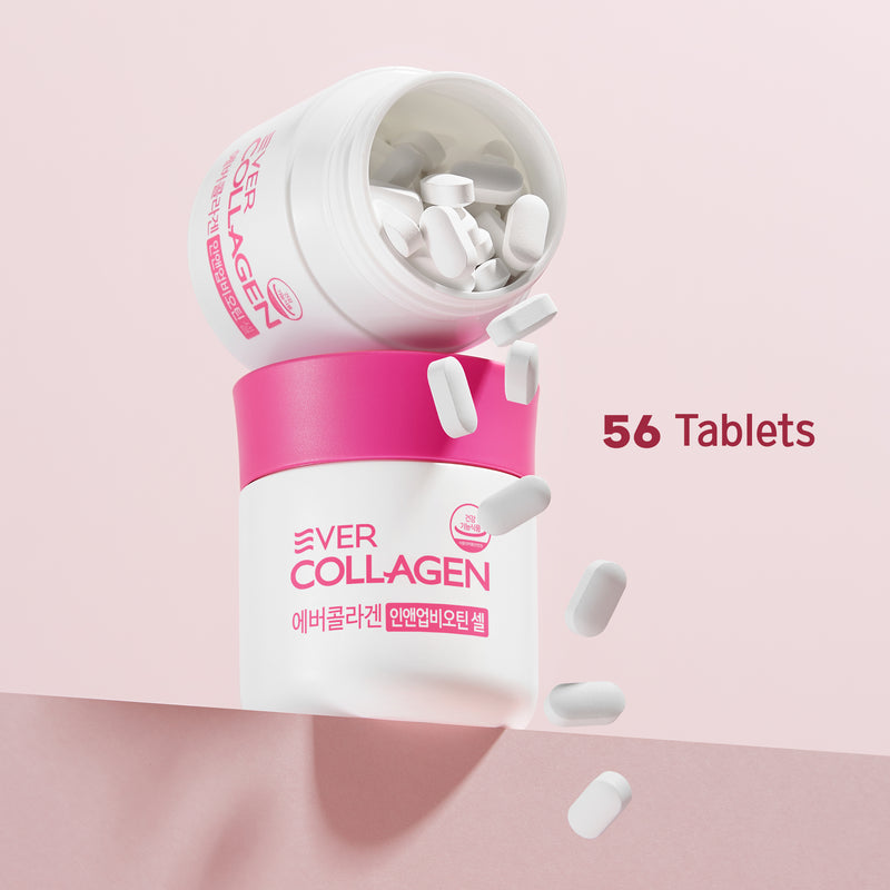 Ever Collagen in&UP Biotin Cell, Low Molecular Marine Fish Collagen Peptides Tablets with Vitamin Selenium Supplements - Healthy Skin, Hair, Nail for Women - Antioxidant Supplement