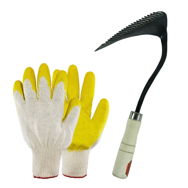 Hand Forged Korean Ho-mi Gardening Tool with 5 Pairs of Latex Coated Work Gardening Gloves