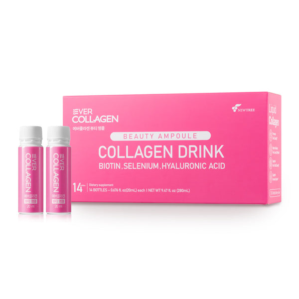 EVER COLLAGEN Beauty Ampoule - Liquid Marine Multi Collagen Drink Low Molecular Collagen Peptitdes Drinkable Supplement for Hair, Skin, Nail (1 Bottle Per Day, 14 Bottles)