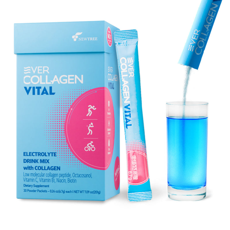 EVER COLLAGEN Vital Electrolytes Powder Drink Mix with 1,000mg Collagen – Sugar Free Hydration Supplement with Vitamins, Biotin, B1, Niacin – Fast Rehydration, Endurance & Recovery – 30 Packets