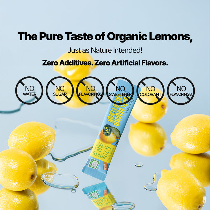 NEWTREE 100% Organic Lemon Juice Stick, NFC Freshly Squeezed Whole Lemon, Not from Concentrate, Water Enhancer & Healthy Hydration, No Gugar, Additives (20g x 28 sticks)