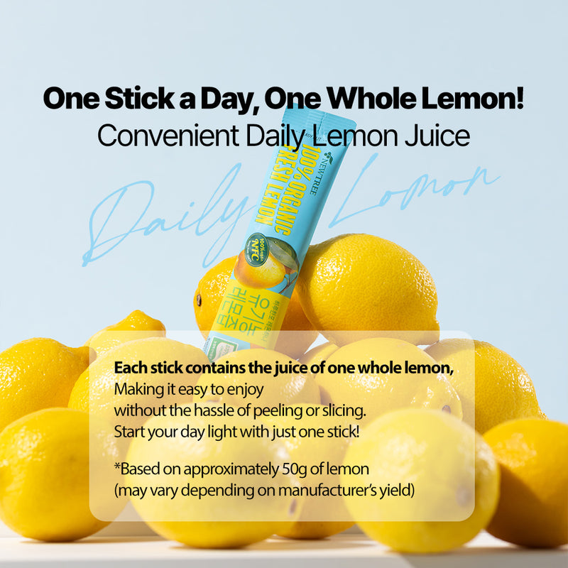 NEWTREE 100% Organic Lemon Juice Stick, NFC Freshly Squeezed Whole Lemon, Not from Concentrate, Water Enhancer & Healthy Hydration, No Gugar, Additives (20g x 28 sticks)