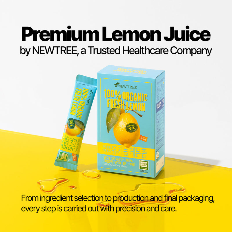 NEWTREE 100% Organic Lemon Juice Stick, NFC Freshly Squeezed Whole Lemon, Not from Concentrate, Water Enhancer & Healthy Hydration, No Gugar, Additives (20g x 28 sticks)
