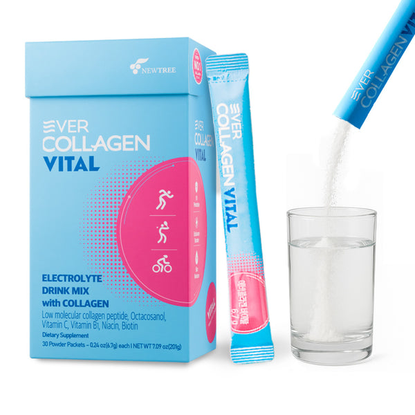 EVER COLLAGEN Vital Electrolytes Powder Drink Mix with 1,000mg Collagen – Sugar Free Hydration Supplement with Vitamins, Biotin, B1, Niacin – Fast Rehydration, Endurance & Recovery – 30 Packets