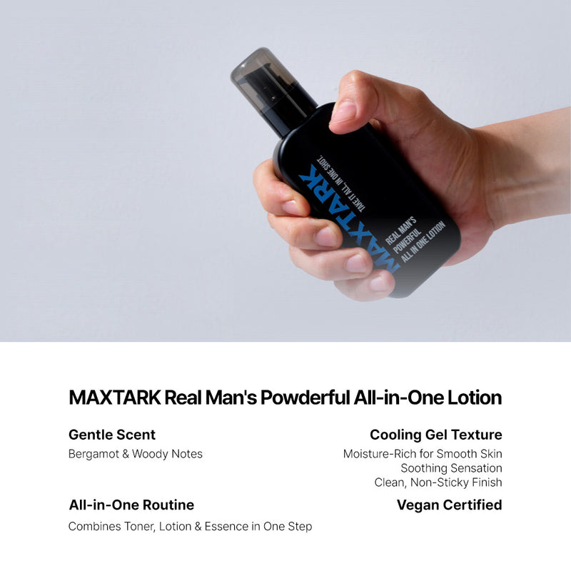 MAXTARK Real Man's Powerful All-in-One Vegan Cooling Lotion – Moisture-Rich Face & Body Gel, Hydrating, Soothing, Non-Sticky, Bergamot & Woody Notes for Daily Use