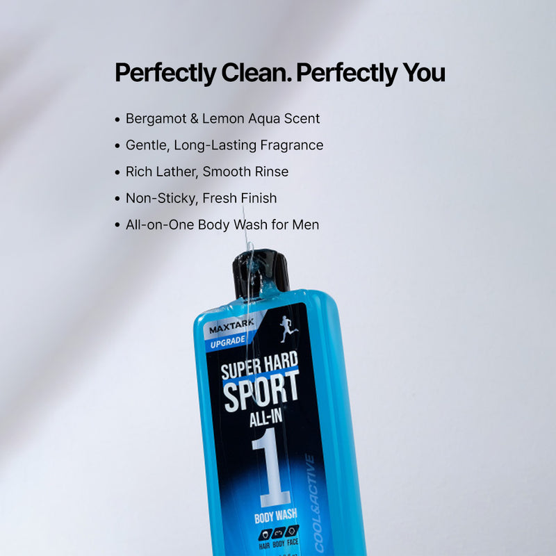 MAXTARK All-in-One Body Wash for Men – Hair, Face & Body Shower Gel with Menthol & Tea Tree for Odor Elimination, Invigorating Cooling Formula, Deep Cleansing, Energizing Bergamot Lemon Scent