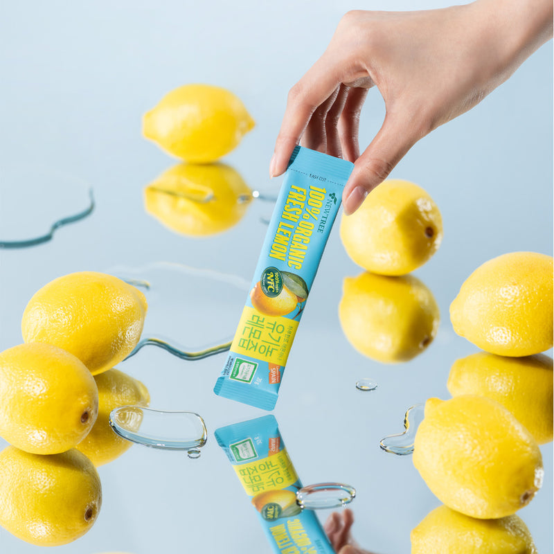 NEWTREE 100% Organic Lemon Juice Stick, NFC Freshly Squeezed Whole Lemon, Not from Concentrate, Water Enhancer & Healthy Hydration, No Gugar, Additives (20g x 28 sticks)