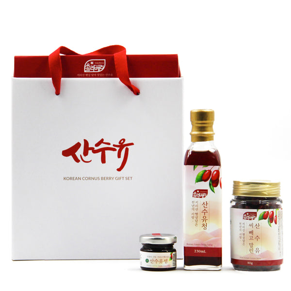 Tomnada Solar Berry Korean Cornus Fruit Cornelian Chrries Gift Set, Cornelian Cherries Syrup, Natural Dried Cornelian Cherries, Shan Zhu Jam, No Preservatives, No Additives, No Artificial Colors