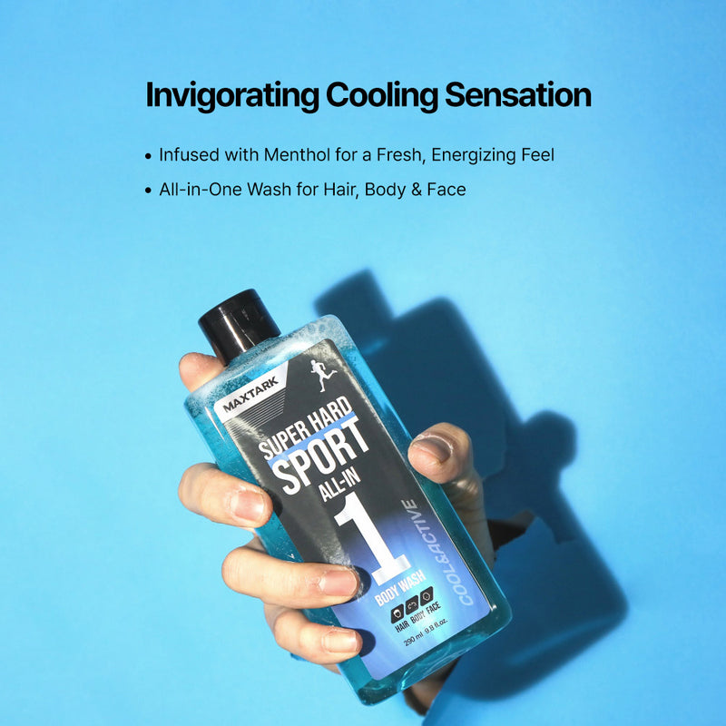 MAXTARK All-in-One Body Wash for Men – Hair, Face & Body Shower Gel with Menthol & Tea Tree for Odor Elimination, Invigorating Cooling Formula, Deep Cleansing, Energizing Bergamot Lemon Scent