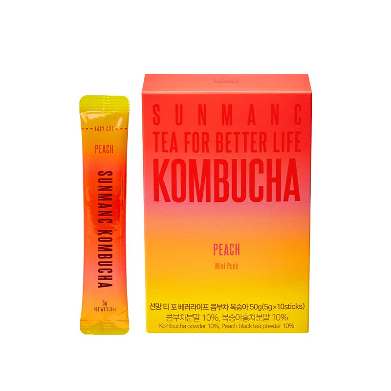SUNMANC Kombucha Sparkling Probiotic Fermented Drink from South Korea, Gut Health and Immunity Support, Convenient Powdered Drink Mix, Tea Powder, Low Calories, Sugar 0g, Low Caffeine, No Refrigeration Required