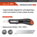 10 Pcs, DORCO Professional Quality Utility Box Cutter Knife S301 - Auto-Lock Safety System, Large Design, Retractable, Built-In Snap-Off Tool, Replaceable Carbon Steel Blade - 18mm