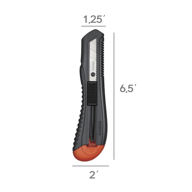 DORCO Professional Quality Utility Box Cutter Knife S301 - Auto-Lock Safety System, Large Design, Retractable, Built-In Snap-Off Tool, Replaceable Carbon Steel Blade - 18mm