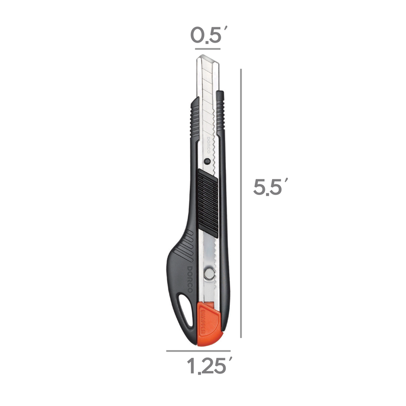 DORCO Professional Quality Utility Box Cutter Knife S402 - Auto-Lock Safety System, Small Design, Retractable, Built-In Snap-Off Tool, Replaceable Carbon Steel Blade, 60° Tip - 9mm