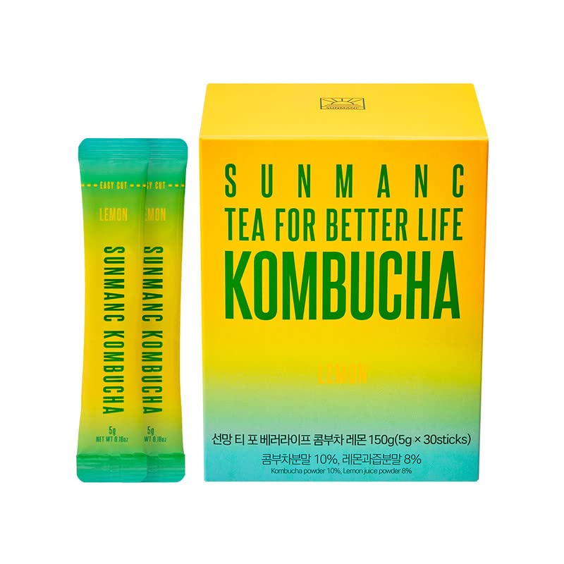 SUNMANC Kombucha Sparkling Probiotic Fermented Drink from South Korea, Gut Health and Immunity Support, Convenient Powdered Drink Mix, Tea Powder, Low Calories, Sugar 0g, Low Caffeine, No Refrigeration Required