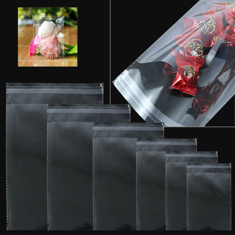 100 Pack, Crystal Clear Resealable Reclosable Cellophane Bags, Meets USDA FDA Standards