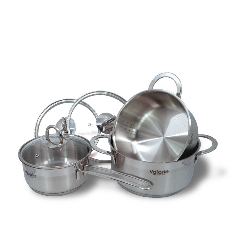 Valarie Korean Tri-Ply Aluminum Stainless Steel Induction Cookware 16 CM 1.6-Quart QT Saucepan With Lid