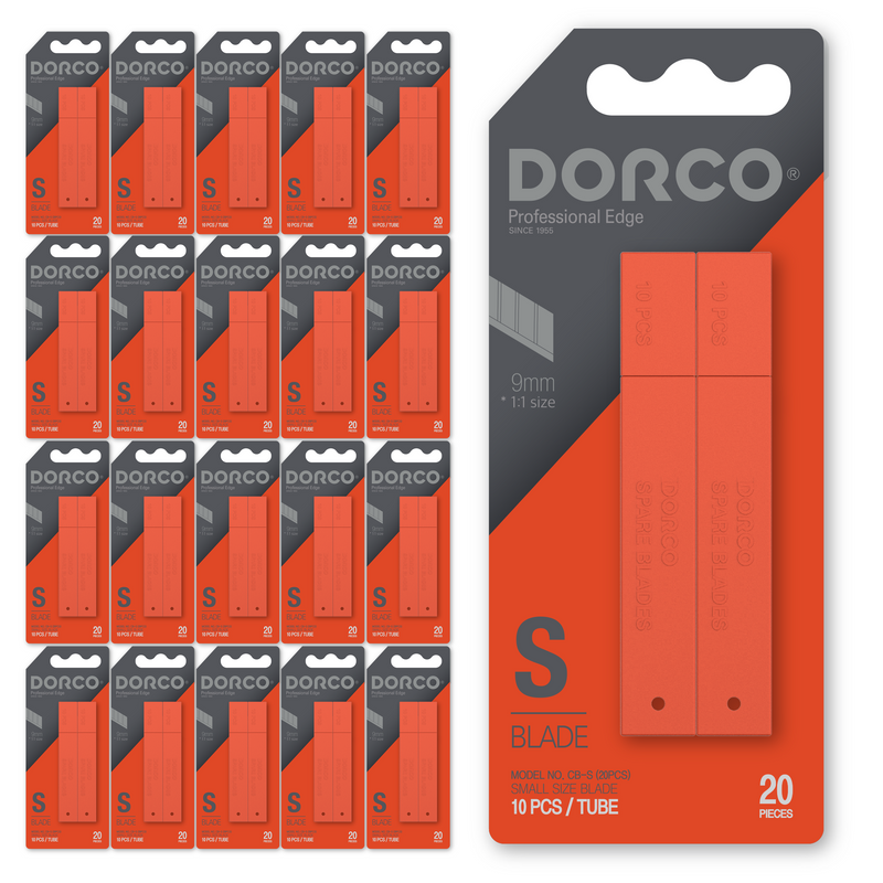 20 Packs, DORCO Professional Quality Utility Box Cutter Knife Replacement Refills - Small Size Carbon Steel Blade, 60° Tip - 9mm (400 Pcs.)