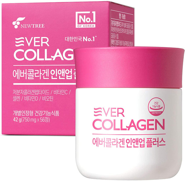 Ever Collagen in&UP Plus Skin Collagen Protein Tablets with Vitamin Supplements - 56 Ct - Low Molecular Collagen Peptides, Vitamin C, Vitamin D, Biotin, Selenium