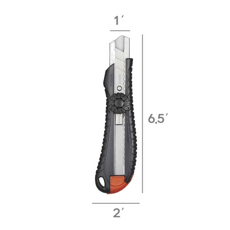Pack of 10, DORCO Professional Quality Utility Box Cutter Knife S601 - Solid Screw-Lock Safety System Wheel Type, Large, Retractable, Built-In Snap-Off Tool, Replaceable Carbon Steel Blade - 18mm