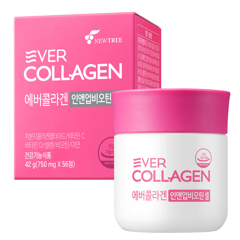 Ever Collagen in&UP Biotin Cell, Low Molecular Marine Fish Collagen Peptides Tablets with Vitamin Selenium Supplements - Healthy Skin, Hair, Nail for Women - Antioxidant Supplement